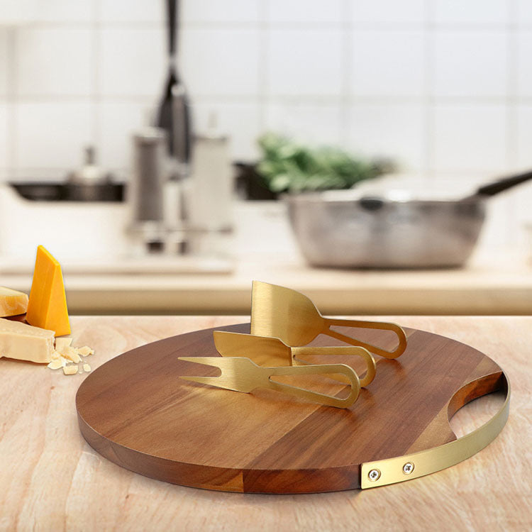 Plateau à fromage en bois + set de 3 couteaux